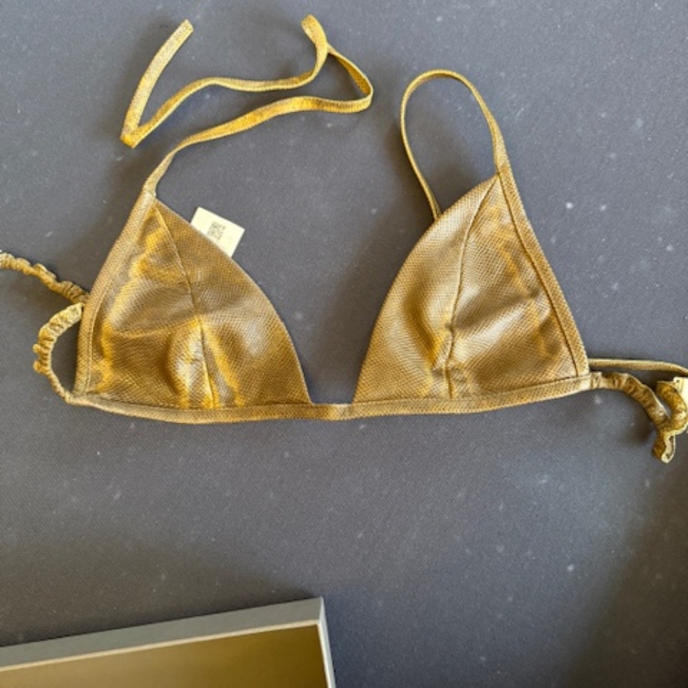 Brown Snakeskin  Triangle Bikini Top